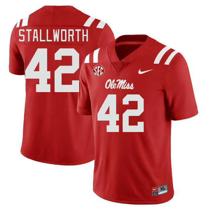 Men #42 Micah Stallworth Ole Miss Rebels College Football Jerseys Stitched-Red